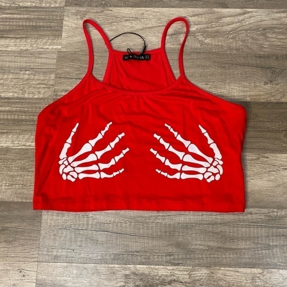 Zanful red 1/2 tank top w/Skeleton hands XL - Picture 1 of 4